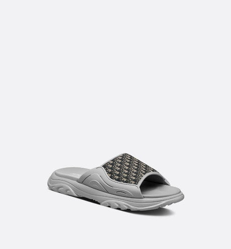 Dior H-Town Sandal • Gray Rubber with Beige and Black Dior Oblique Jacquard