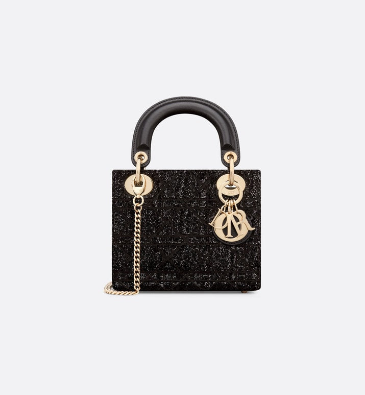 Mini Lady Dior Bag • Black Cannage Cotton with Micropearl Embroidery