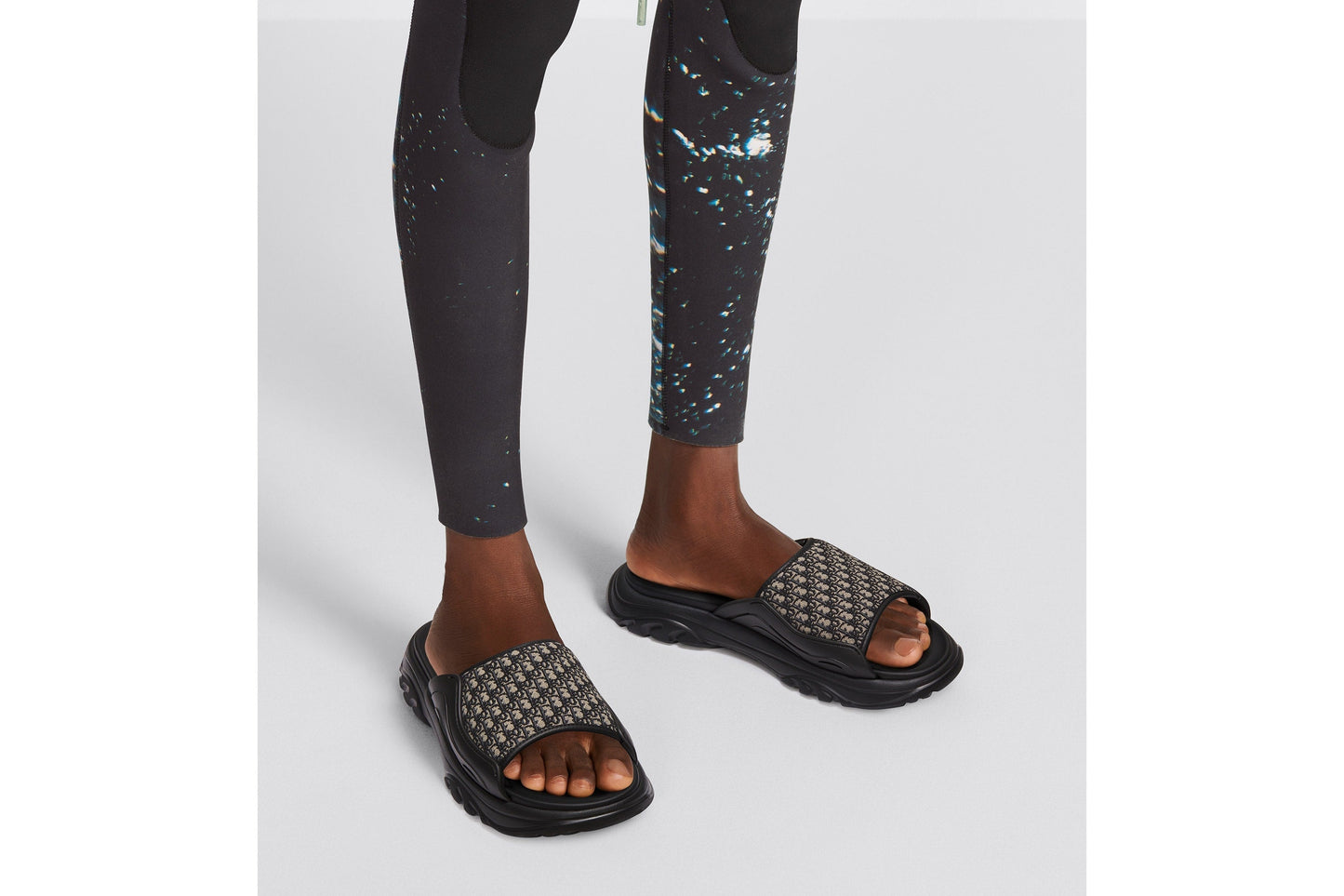 Dior H-Town Sandal • Black Rubber with Beige and Black Dior Oblique Jacquard