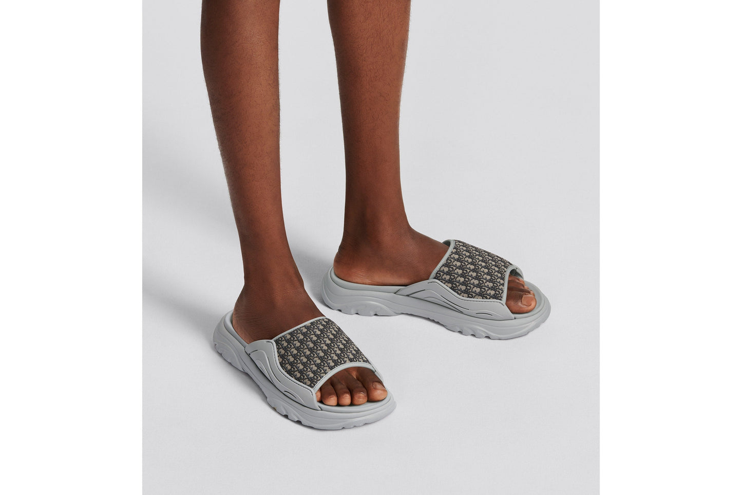 Dior H-Town Sandal • Gray Rubber with Beige and Black Dior Oblique Jacquard