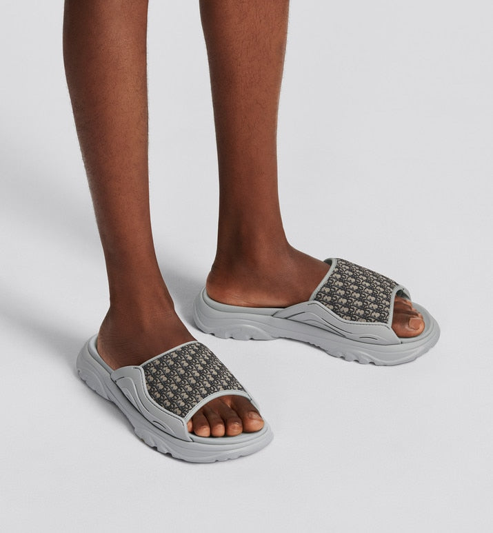 Dior H-Town Sandal • Gray Rubber with Beige and Black Dior Oblique Jacquard