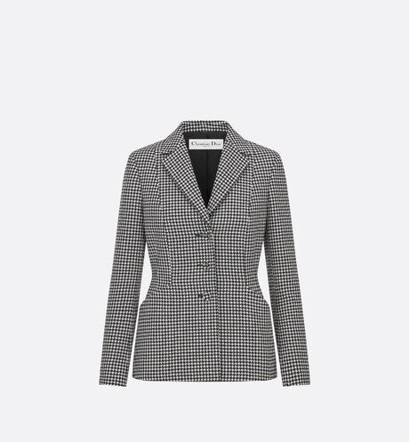 30 Montaigne Bar Jacket • Black and White Single-Breasted Houndstooth Wool