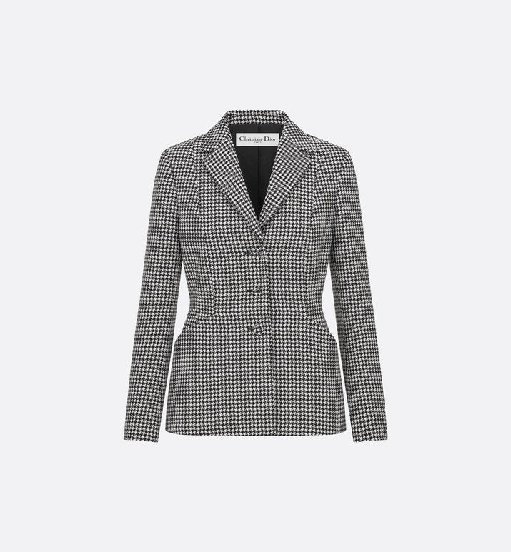 30 Montaigne Bar Jacket • Black and White Single-Breasted Houndstooth Wool