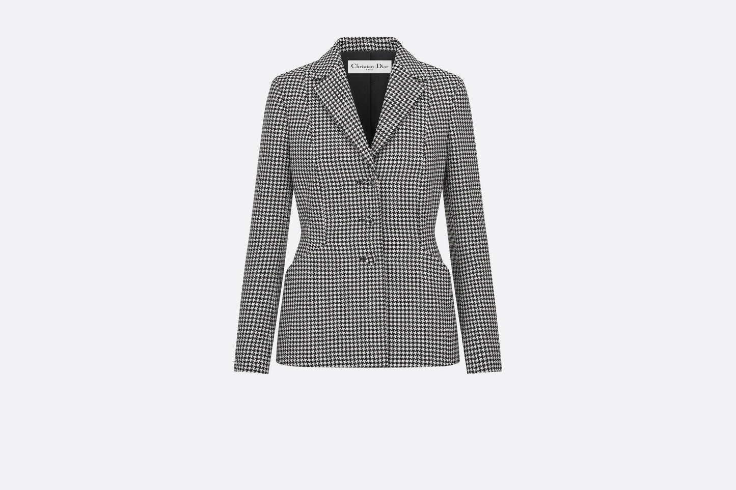 30 Montaigne Bar Jacket • Black and White Single-Breasted Houndstooth Wool