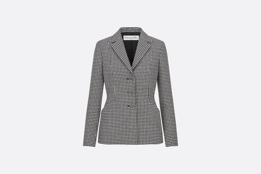 30 Montaigne Bar Jacket • Black and White Single-Breasted Houndstooth Wool