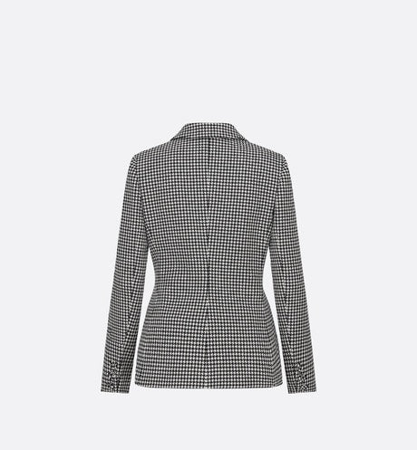 30 Montaigne Bar Jacket • Black and White Single-Breasted Houndstooth Wool