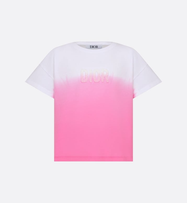 Kid's T-Shirt • Ivory and Pop Pink Dip-Dye Printed Cotton Jersey
