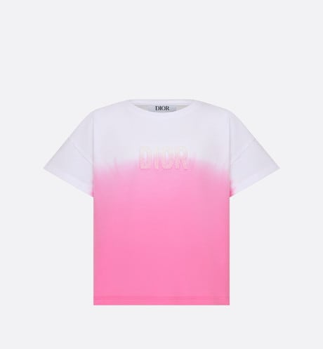 Kid's T-Shirt • Ivory and Pop Pink Dip-Dye Printed Cotton Jersey