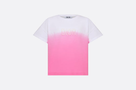 Kid's T-Shirt • Ivory and Pop Pink Dip-Dye Printed Cotton Jersey