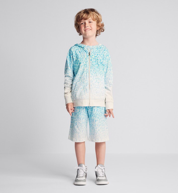 Kid's Track Shorts • Light Blue and Ivory Dior Oblique Dip-Dye Printed Cotton Fleece