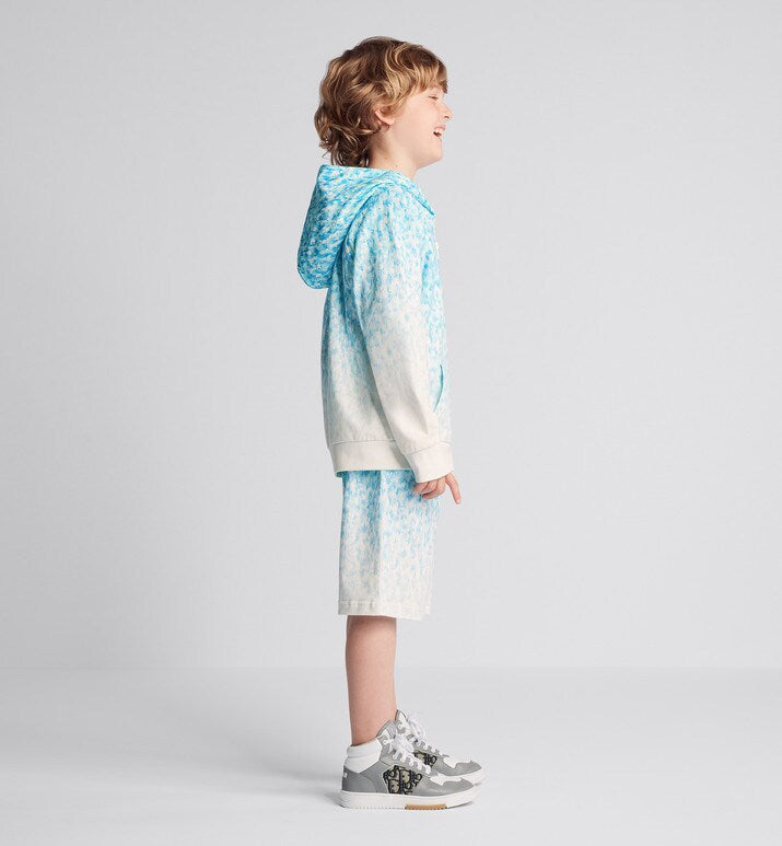 Kid's Track Shorts • Light Blue and Ivory Dior Oblique Dip-Dye Printed Cotton Fleece