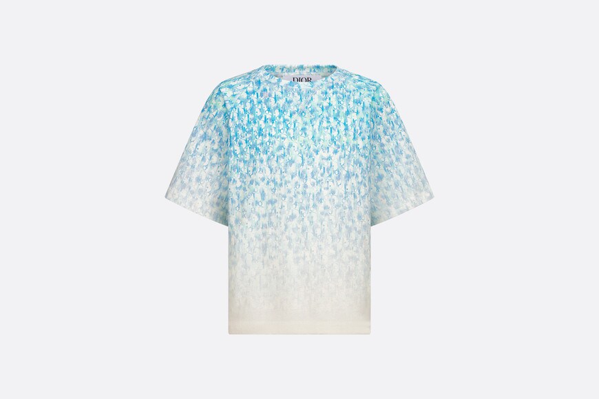 Kid's T-Shirt • Light Blue and Ivory Dior Oblique Dip-Dye Printed Cotton Jersey