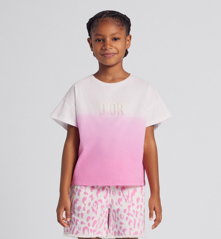 Kid's T-Shirt • Ivory and Pop Pink Dip-Dye Printed Cotton Jersey