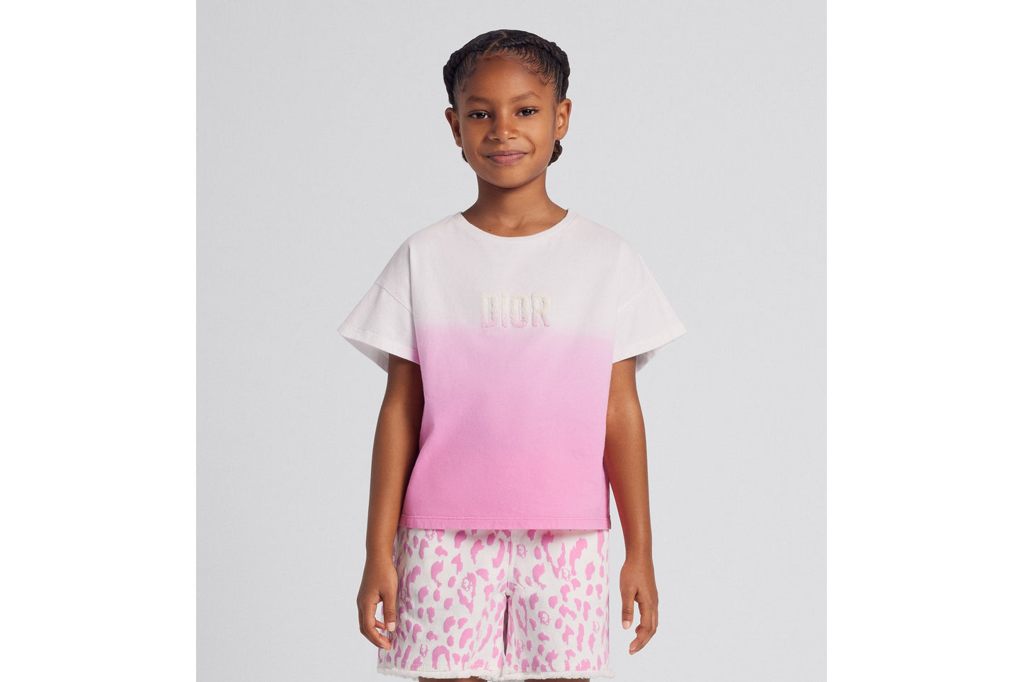 Kid's T-Shirt • Ivory and Pop Pink Dip-Dye Printed Cotton Jersey