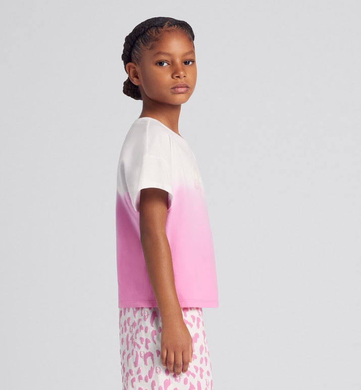 Kid's T-Shirt • Ivory and Pop Pink Dip-Dye Printed Cotton Jersey