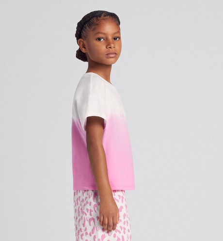 Kid's T-Shirt • Ivory and Pop Pink Dip-Dye Printed Cotton Jersey