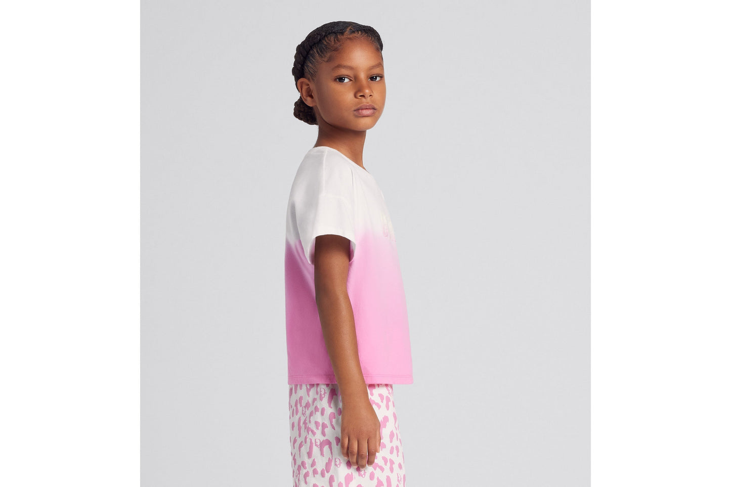 Kid's T-Shirt • Ivory and Pop Pink Dip-Dye Printed Cotton Jersey