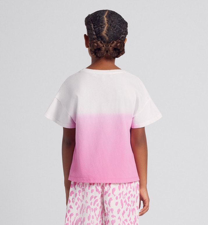 Kid's T-Shirt • Ivory and Pop Pink Dip-Dye Printed Cotton Jersey