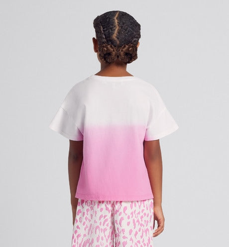 Kid's T-Shirt • Ivory and Pop Pink Dip-Dye Printed Cotton Jersey