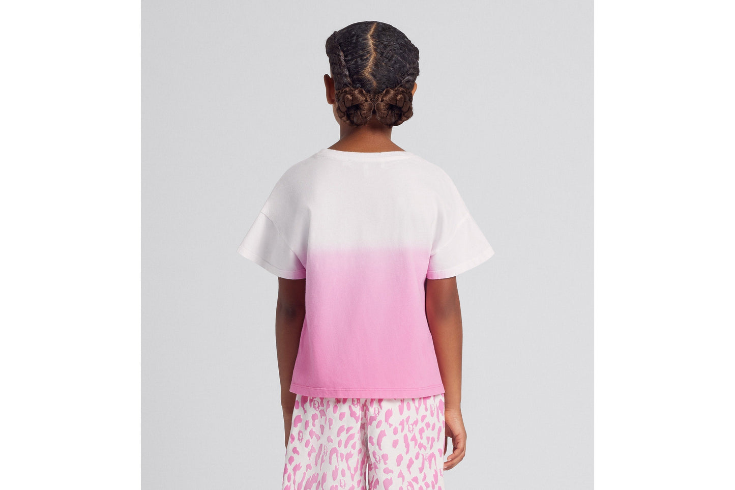 Kid's T-Shirt • Ivory and Pop Pink Dip-Dye Printed Cotton Jersey