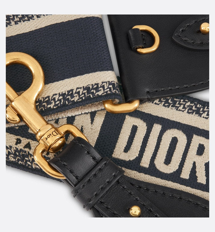 Adjustable Shoulder Strap with Ring • Blue Christian Dior Paris Embroidery