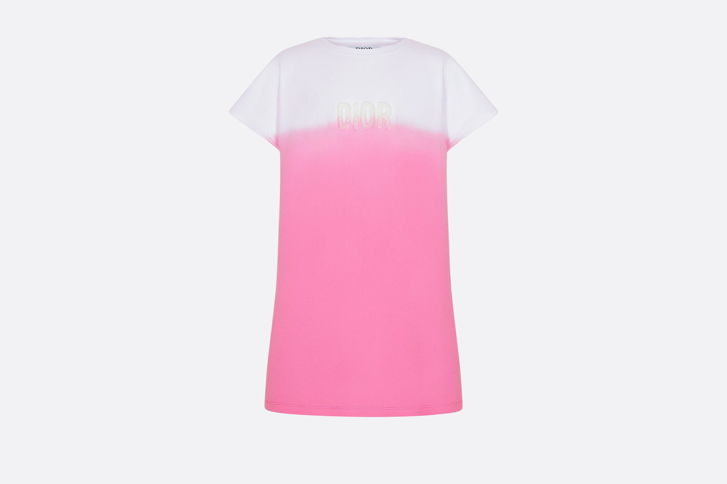 Kid's Straight-Cut Dress • Ivory and Pop Pink Dip-Dye Printed Cotton Jersey