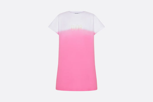 Kid's Straight-Cut Dress • Ivory and Pop Pink Dip-Dye Printed Cotton Jersey