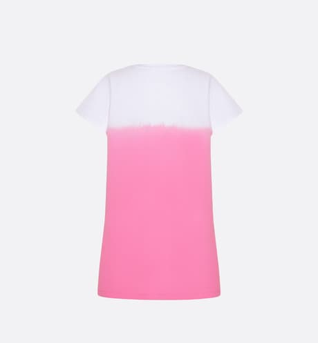 Kid's Straight-Cut Dress • Ivory and Pop Pink Dip-Dye Printed Cotton Jersey