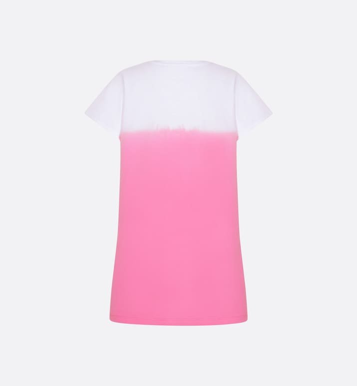 Kid's Straight-Cut Dress • Ivory and Pop Pink Dip-Dye Printed Cotton Jersey