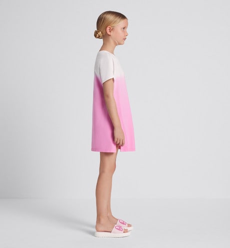 Kid's Straight-Cut Dress • Ivory and Pop Pink Dip-Dye Printed Cotton Jersey
