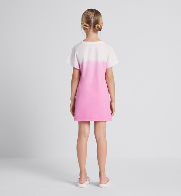 Kid's Straight-Cut Dress • Ivory and Pop Pink Dip-Dye Printed Cotton Jersey