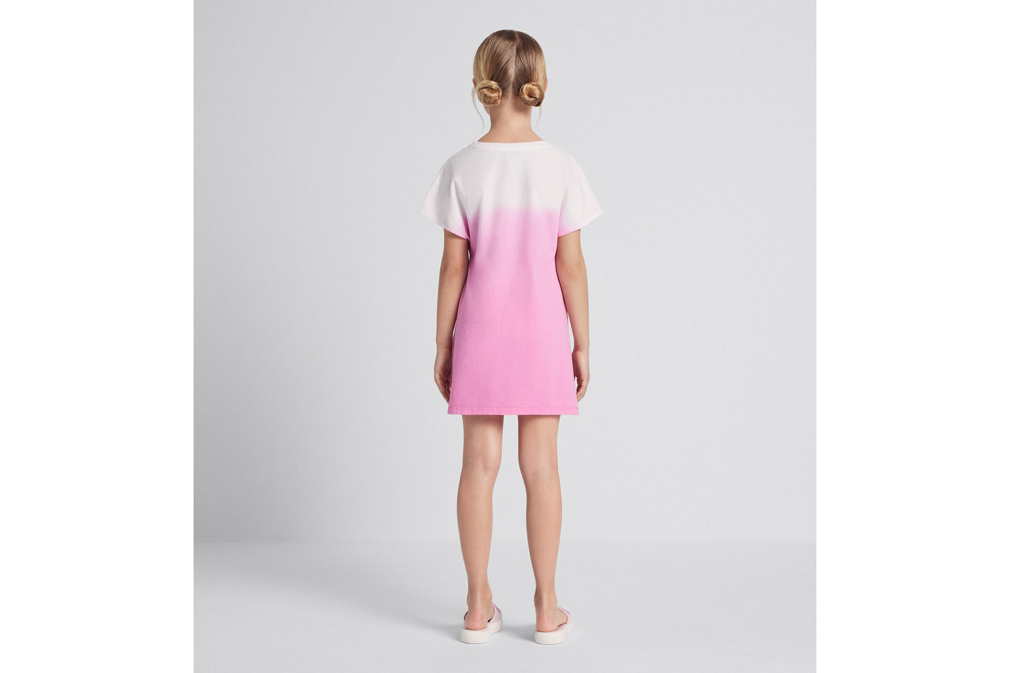 Kid's Straight-Cut Dress • Ivory and Pop Pink Dip-Dye Printed Cotton Jersey
