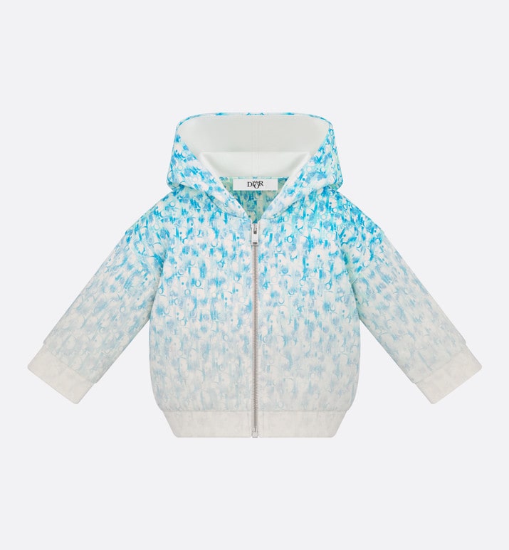 Baby Hooded Sweatshirt • Light Blue and Ivory Dior Oblique Dip-Dye Printed Cotton Fleece