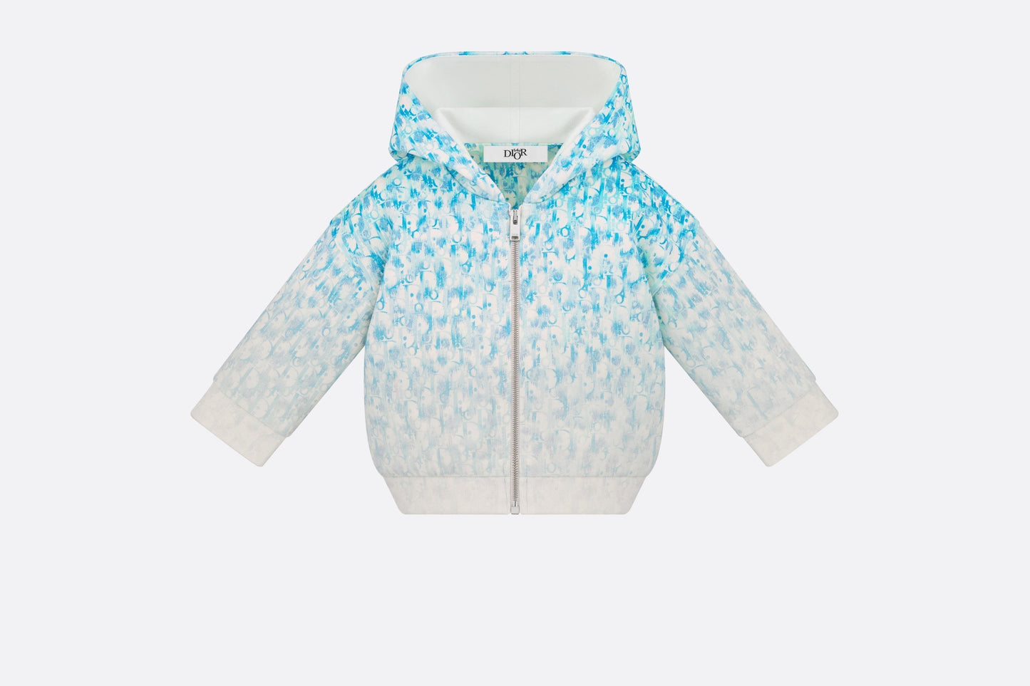 Baby Hooded Sweatshirt • Light Blue and Ivory Dior Oblique Dip-Dye Printed Cotton Fleece