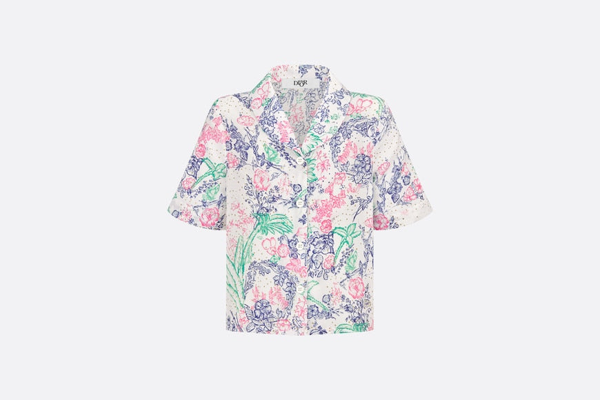 Kid's Short-Sleeved Shirt • Ivory Cotton Voile with Sparkly Multicolor Dior Botanica Print