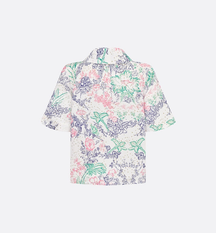 Kid's Short-Sleeved Shirt • Ivory Cotton Voile with Sparkly Multicolor Dior Botanica Print