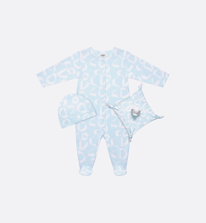 Newborn Gift Set • Light Blue Cotton Jersey with Ivory Revisited CD Motif
