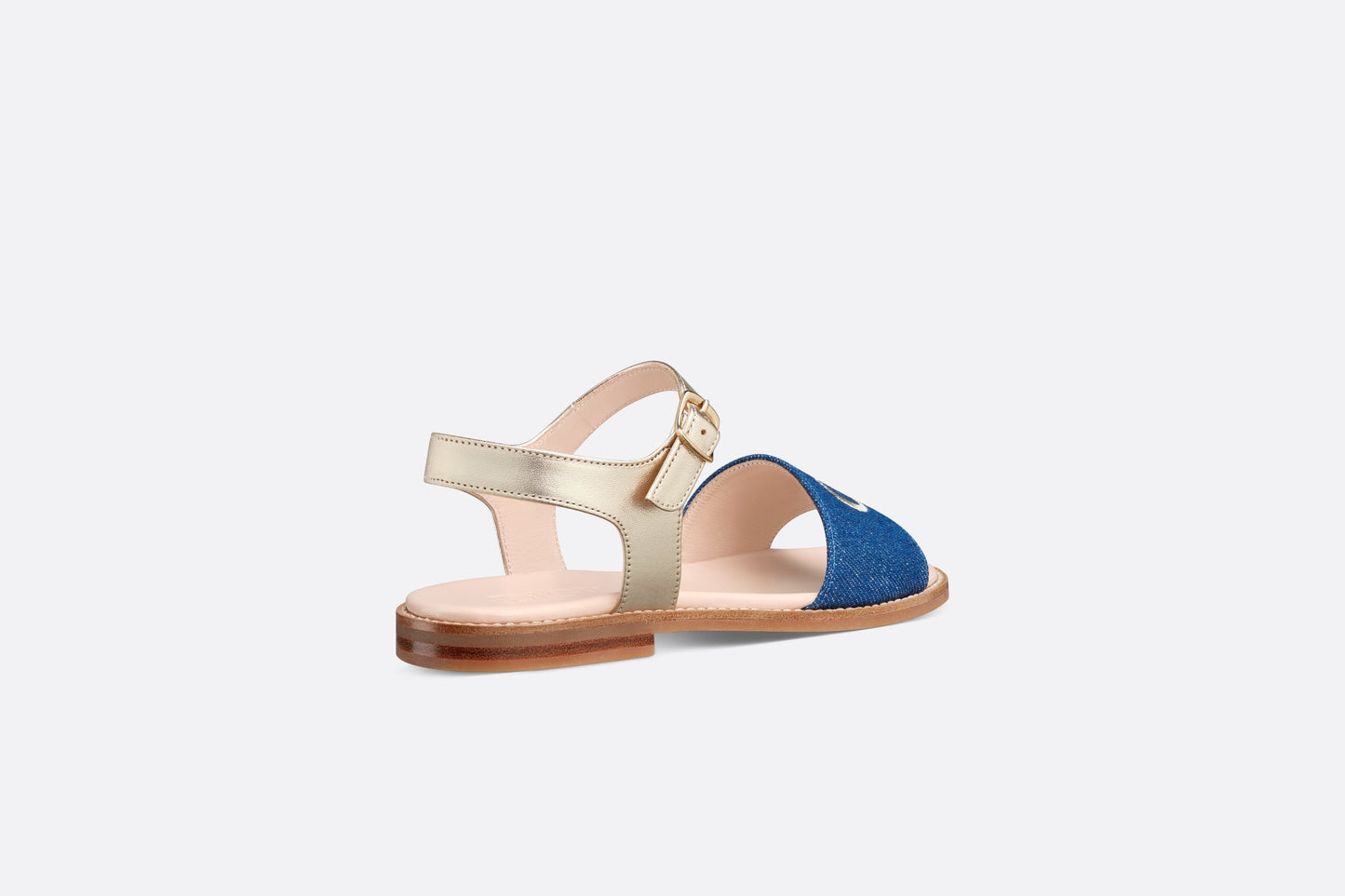 Kid's Sandal • Pale Gold-Tone Smooth Calfskin and Blue Cotton Denim