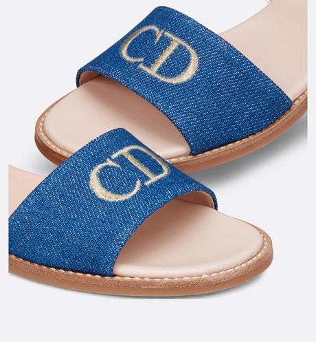 Kid's Sandal • Pale Gold-Tone Smooth Calfskin and Blue Cotton Denim