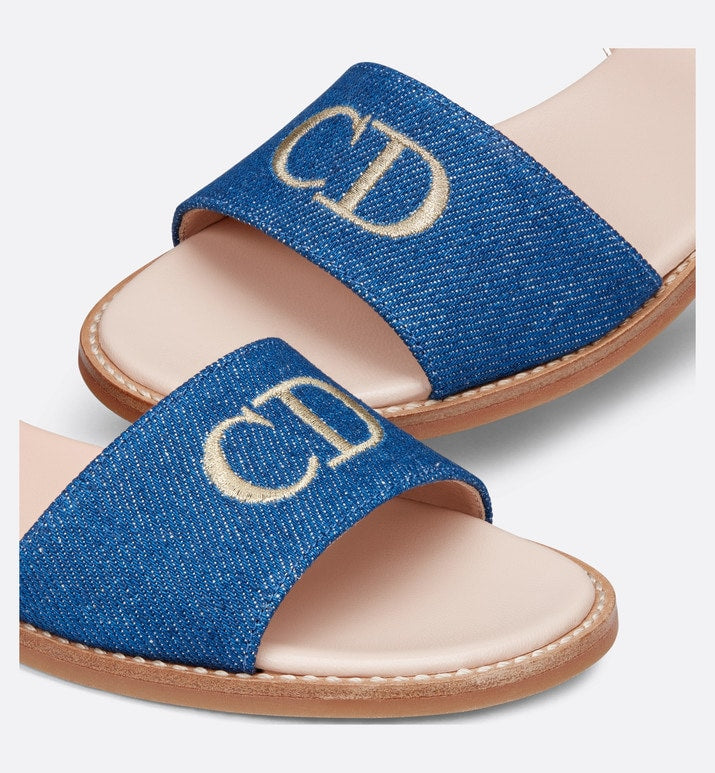 Kid's Sandal • Pale Gold-Tone Smooth Calfskin and Blue Cotton Denim