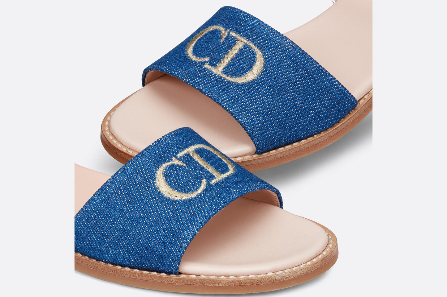 Kid's Sandal • Pale Gold-Tone Smooth Calfskin and Blue Cotton Denim