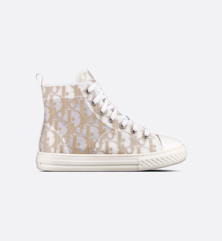 Kid's B23 High-Top Sneaker • White and Gold-Tone Dior Oblique Technical Fabric