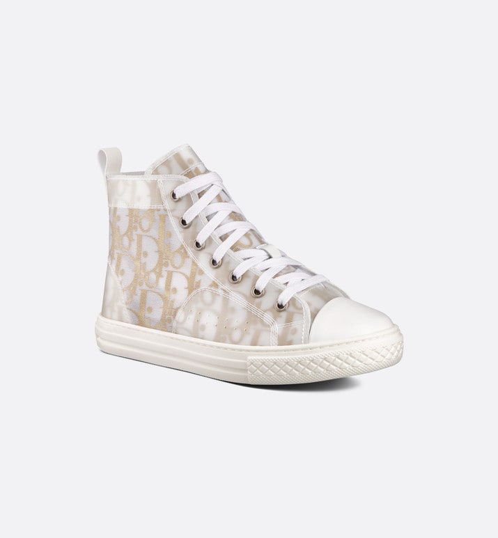 Kid's B23 High-Top Sneaker • White and Gold-Tone Dior Oblique Technical Fabric