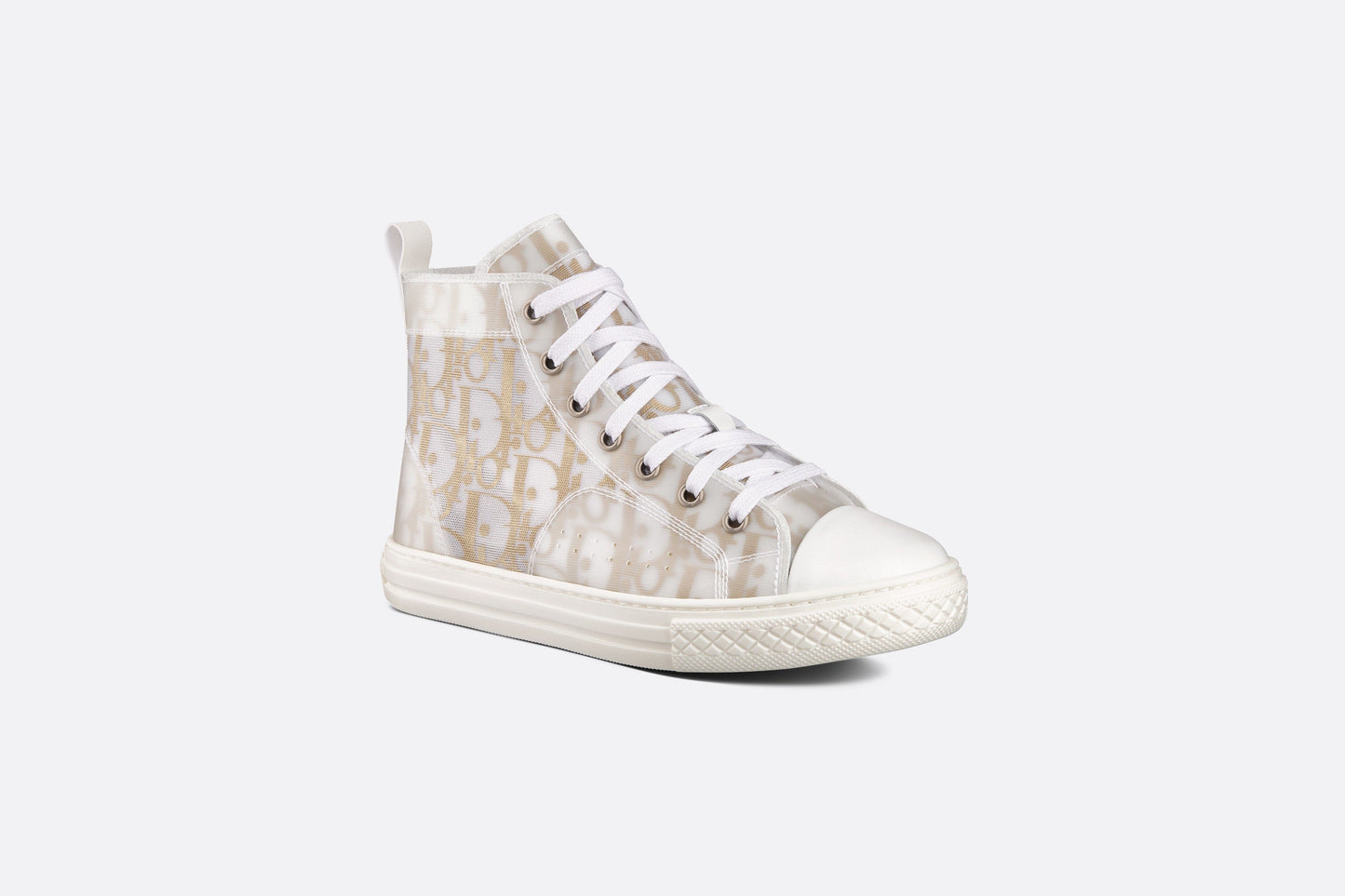 Kid's B23 High-Top Sneaker • White and Gold-Tone Dior Oblique Technical Fabric