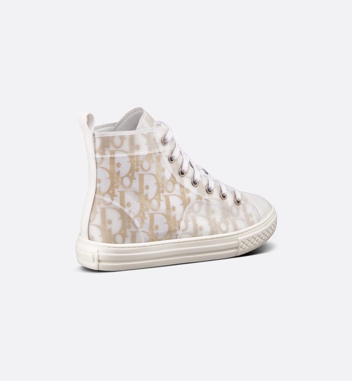 Kid's B23 High-Top Sneaker • White and Gold-Tone Dior Oblique Technical Fabric