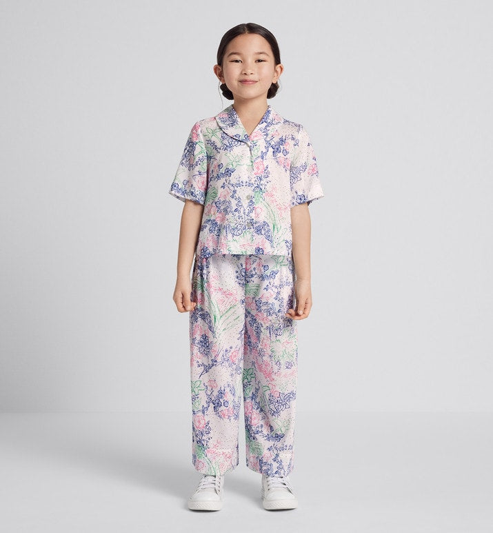 Kid's Loose Pants • Ivory Cotton Voile with Sparkly Multicolor Dior Botanica Print
