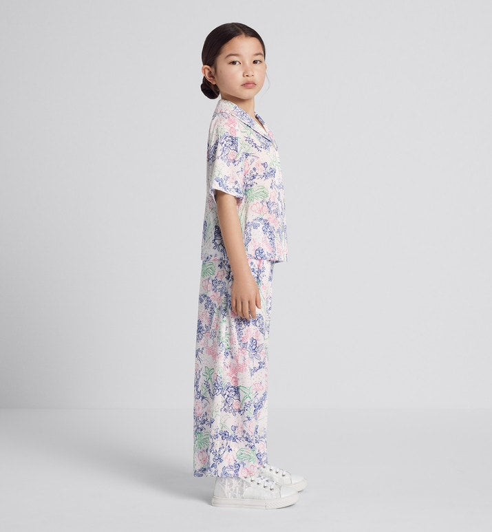 Kid's Loose Pants • Ivory Cotton Voile with Sparkly Multicolor Dior Botanica Print