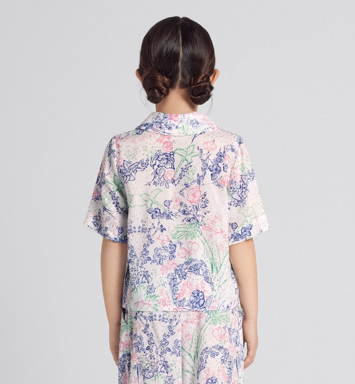 Kid's Short-Sleeved Shirt • Ivory Cotton Voile with Sparkly Multicolor Dior Botanica Print
