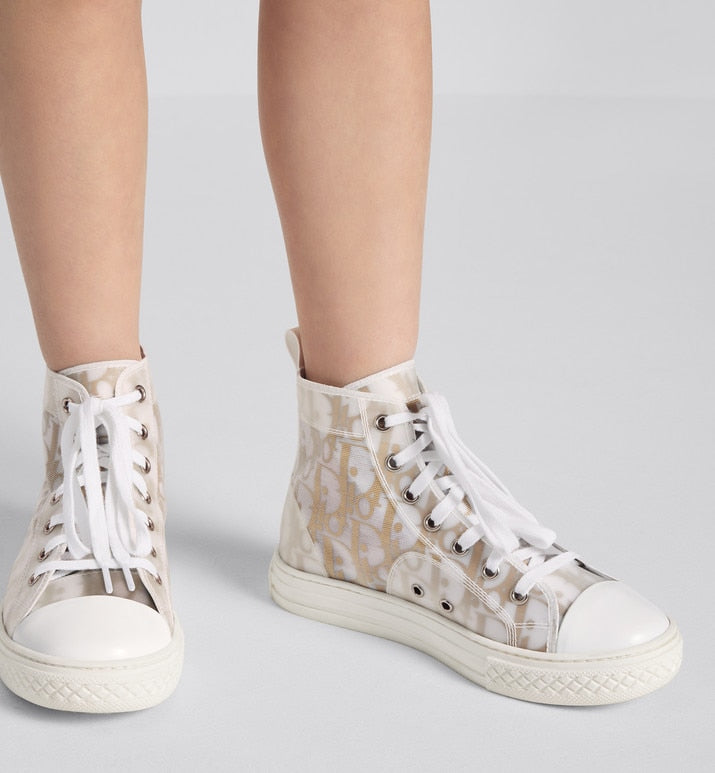 Kid's B23 High-Top Sneaker • White and Gold-Tone Dior Oblique Technical Fabric