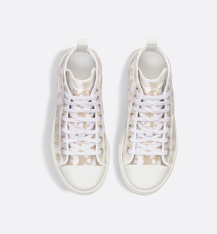Kid's B23 High-Top Sneaker • White and Gold-Tone Dior Oblique Technical Fabric